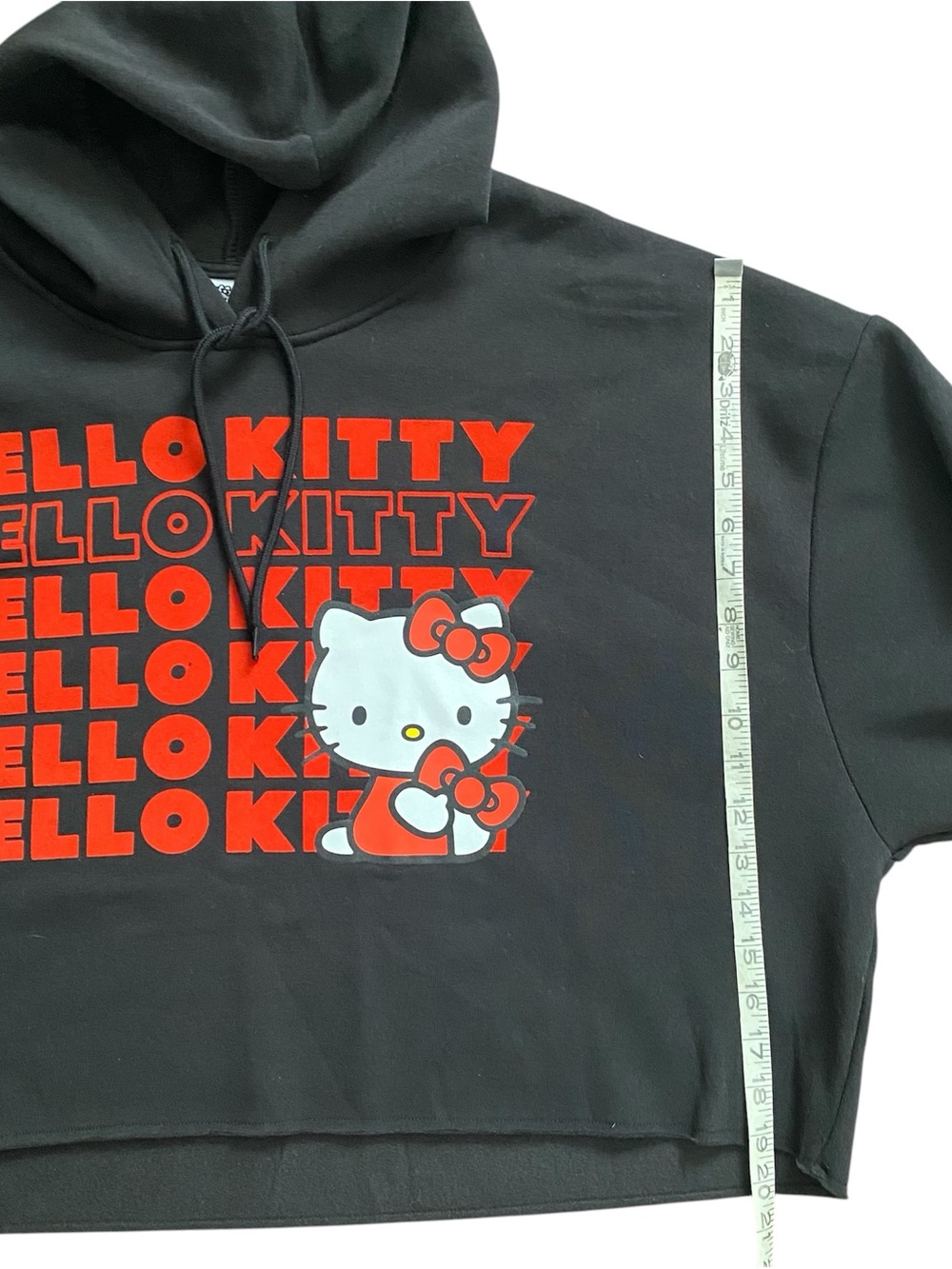 Hello Kitty Cropped Hoodie Pullover Sweatshirt Women’s XL Black - Picture 6 of 6